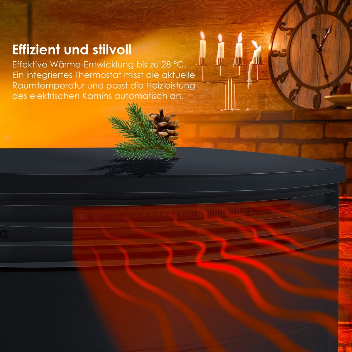 Sfeerhaard - elektrische haard met ventilatorkachel - hoogte 79 cm - afstandsbediening en WiFi App - 950/1900 Watt - LED vlam effect - timer - zwart - Afbeelding 9