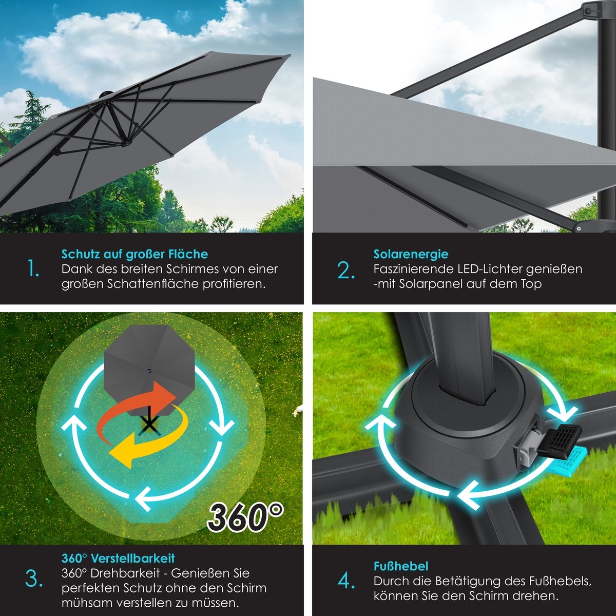 SUN luxe zweefparasol XL - diameter 330 - hangparasol - met beschermhoes - 360° draaibaar - UV50+ - Afbeelding 7