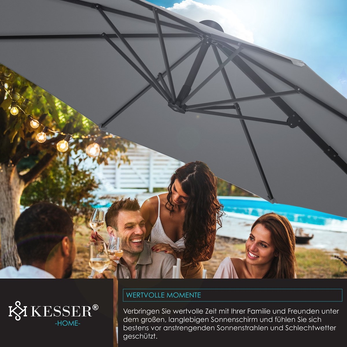 SUN luxe zweefparasol XL - diameter 330 - hangparasol - met beschermhoes - 360° draaibaar - UV50+ - Afbeelding 10