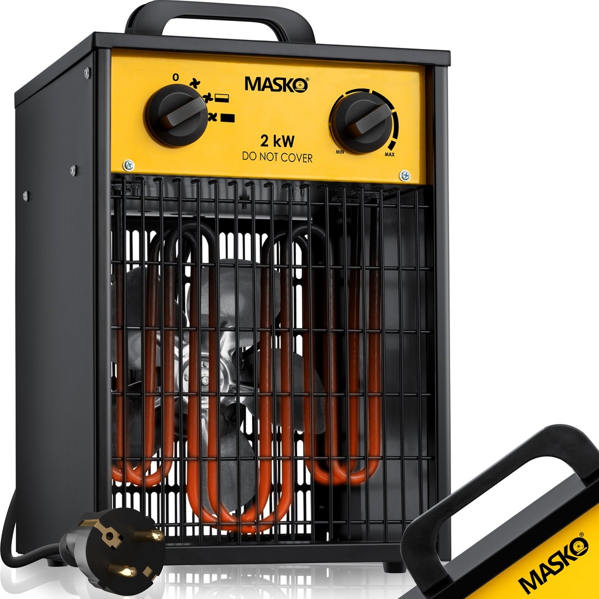 MASKO® Bouwkachel 2kW - Ventilatorkachel voor Binnen- en Buiten Elektrische Kachel Keramische Werkplaatskachel Electrische Verwarming 2000 Watt - Geel