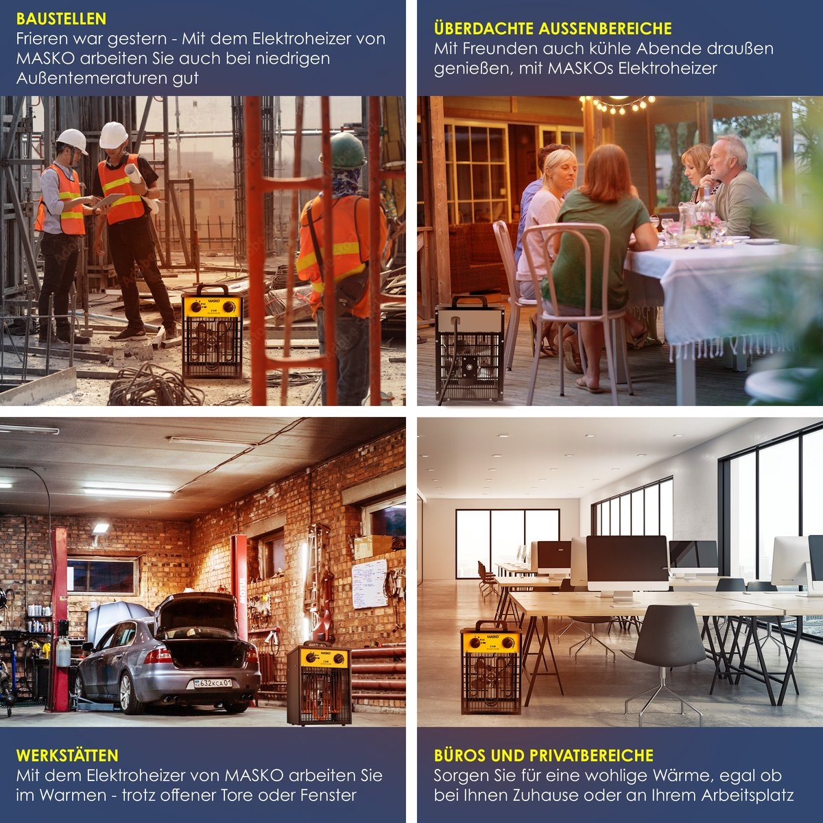 MASKO® Bouwkachel 2kW - Ventilatorkachel voor Binnen- en Buiten Elektrische Kachel Keramische Werkplaatskachel Electrische Verwarming 2000 Watt - Geel - Afbeelding 2