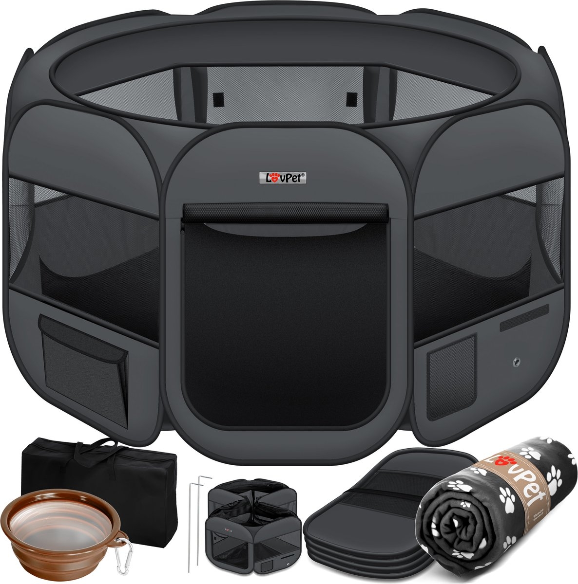 Puppyren / hok voor kleine dieren - honden / katten - diameter 125 cm - opvouwbaar - antraciet / donkergrijs