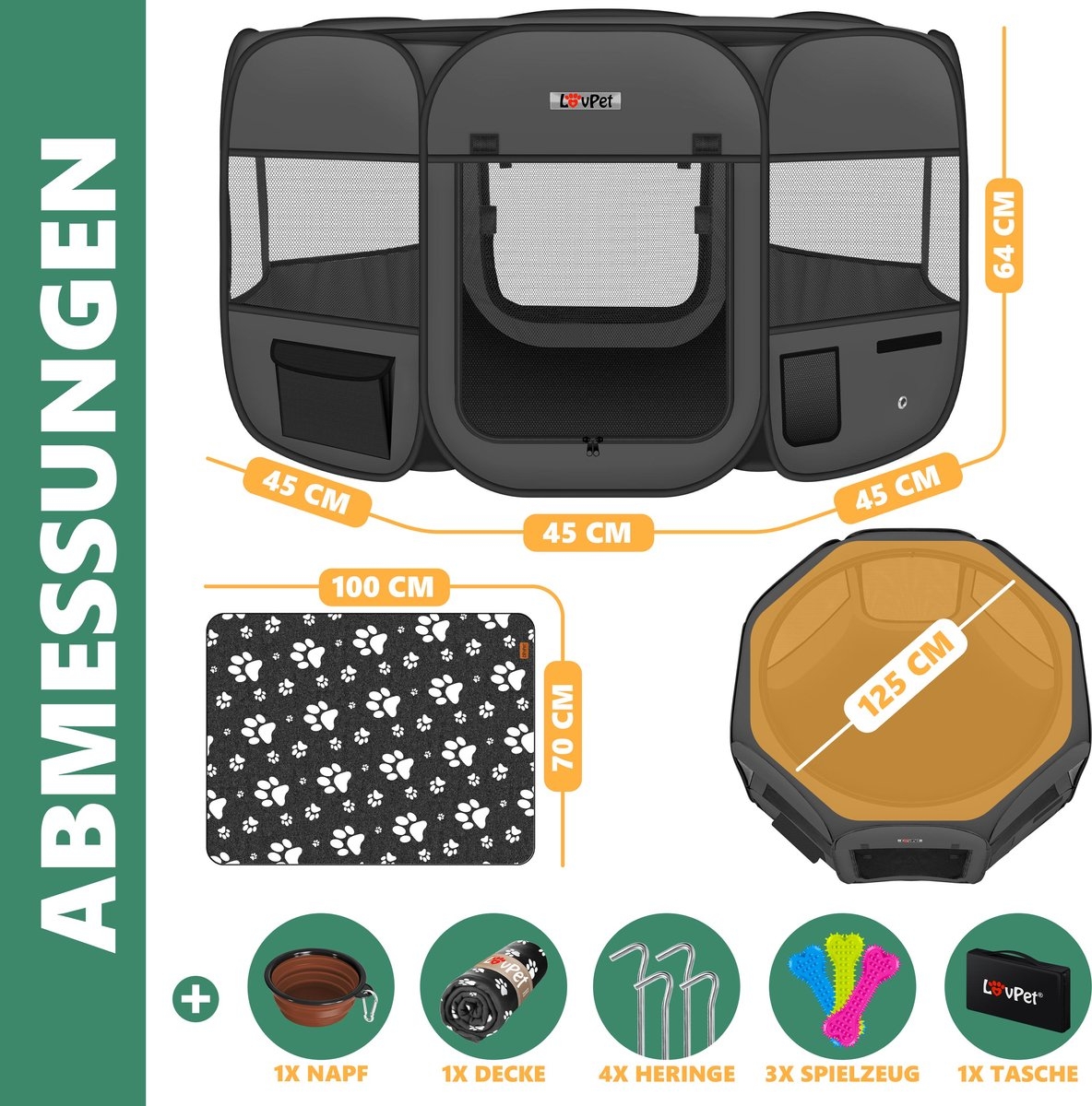 Puppyren / hok voor kleine dieren - honden / katten - diameter 125 cm - opvouwbaar - antraciet / donkergrijs - Afbeelding 6