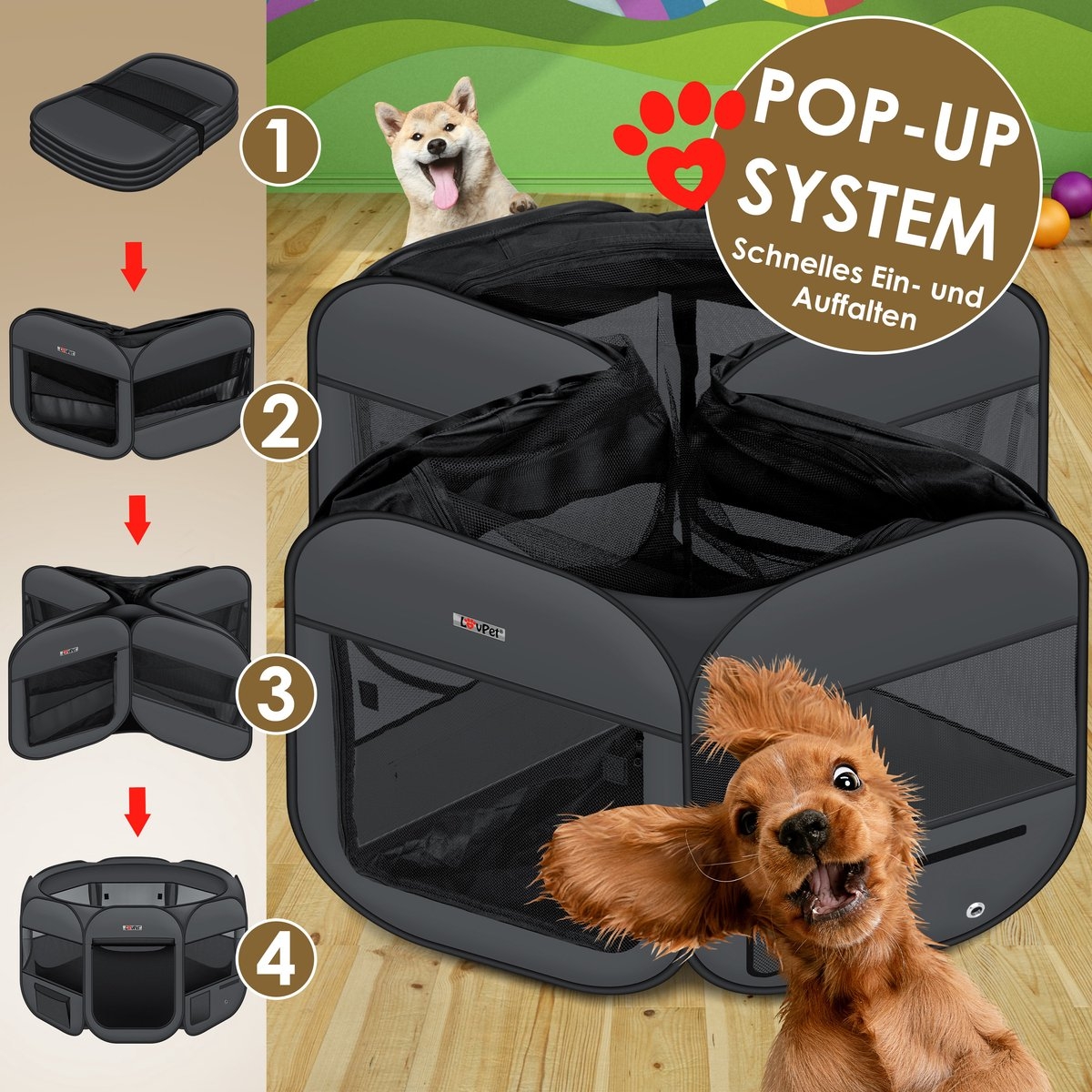 Puppyren / hok voor kleine dieren - honden / katten - diameter 125 cm - opvouwbaar - antraciet / donkergrijs - Afbeelding 7