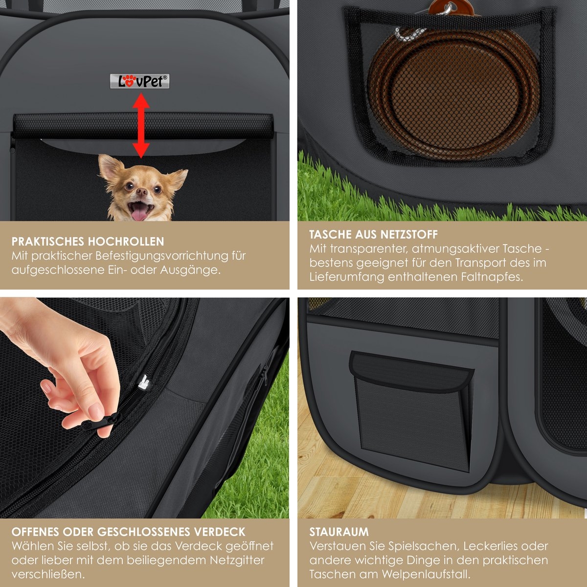 Puppyren / hok voor kleine dieren - honden / katten - diameter 125 cm - opvouwbaar - antraciet / donkergrijs - Afbeelding 9