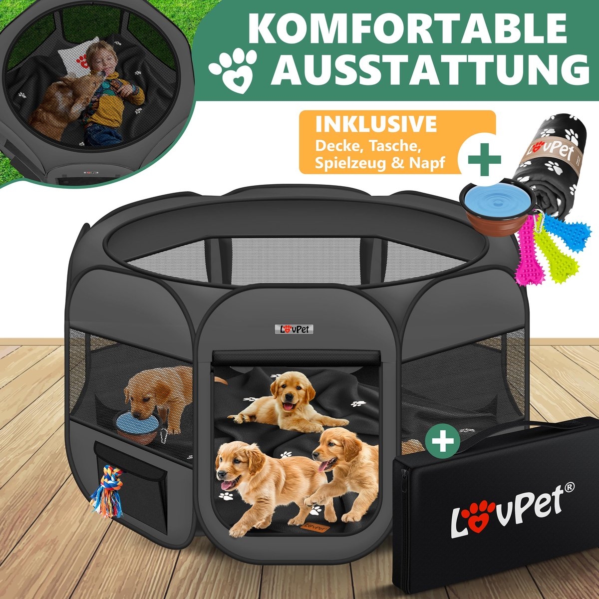 Puppyren / hok voor kleine dieren - honden / katten - diameter 125 cm - opvouwbaar - antraciet / donkergrijs - Afbeelding 11