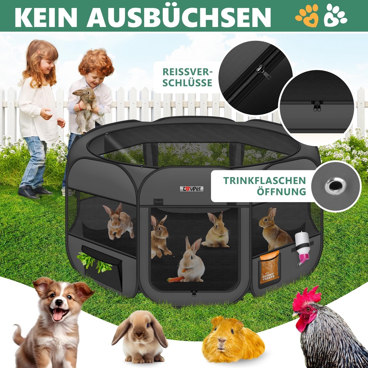Puppyren / hok voor kleine dieren - honden / katten - diameter 125 cm - opvouwbaar - antraciet / donkergrijs - Afbeelding 13