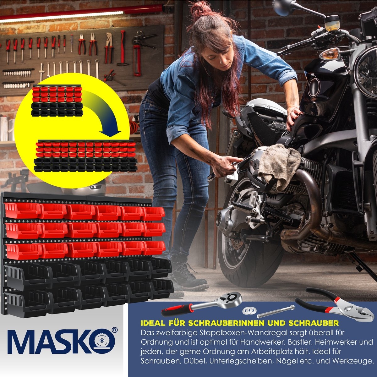 Wandrek 64x38 cm - 30 opbergbakken - gereedschapshouder - opbergrek - Afbeelding 5