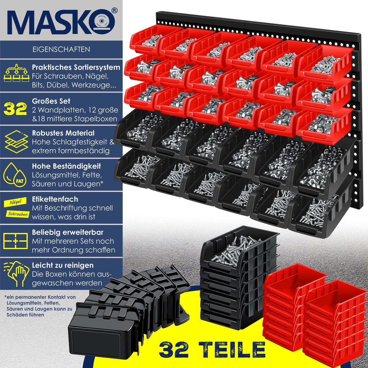 Wandrek 64x38 cm - 30 opbergbakken - gereedschapshouder - opbergrek - Afbeelding 7