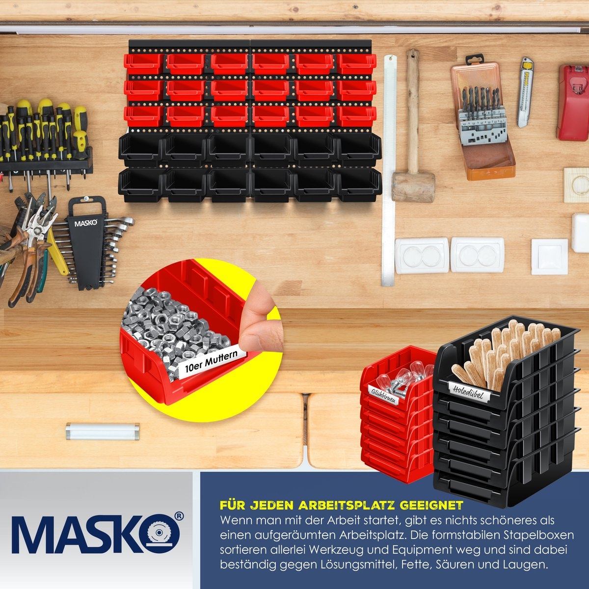 Wandrek 64x38 cm - 30 opbergbakken - gereedschapshouder - opbergrek - Afbeelding 11