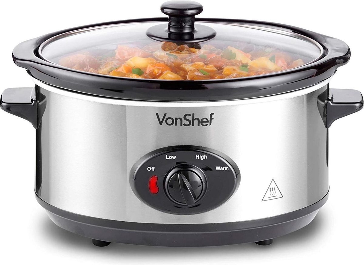 VonShef Slowcooker | 3,5L | 3 warmtestanden | RVS | Veilig in gebruik