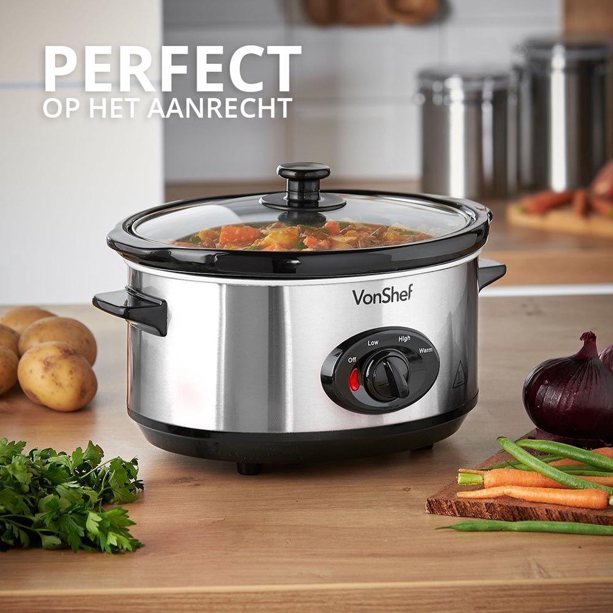 VonShef Slowcooker | 3,5L | 3 warmtestanden | RVS | Veilig in gebruik - Afbeelding 2