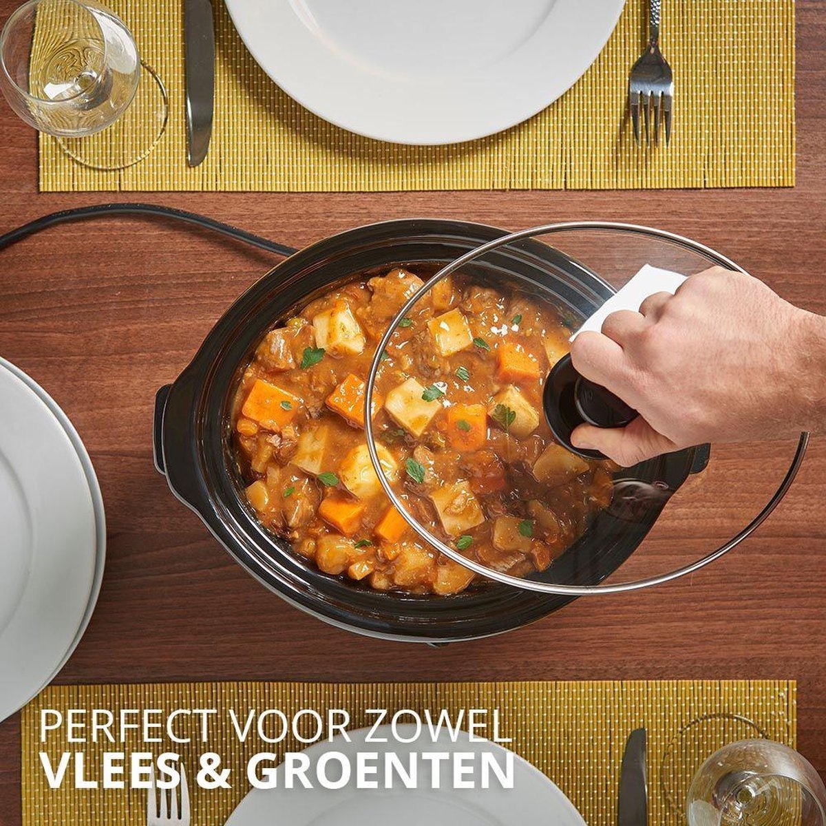 VonShef Slowcooker | 3,5L | 3 warmtestanden | RVS | Veilig in gebruik - Afbeelding 3