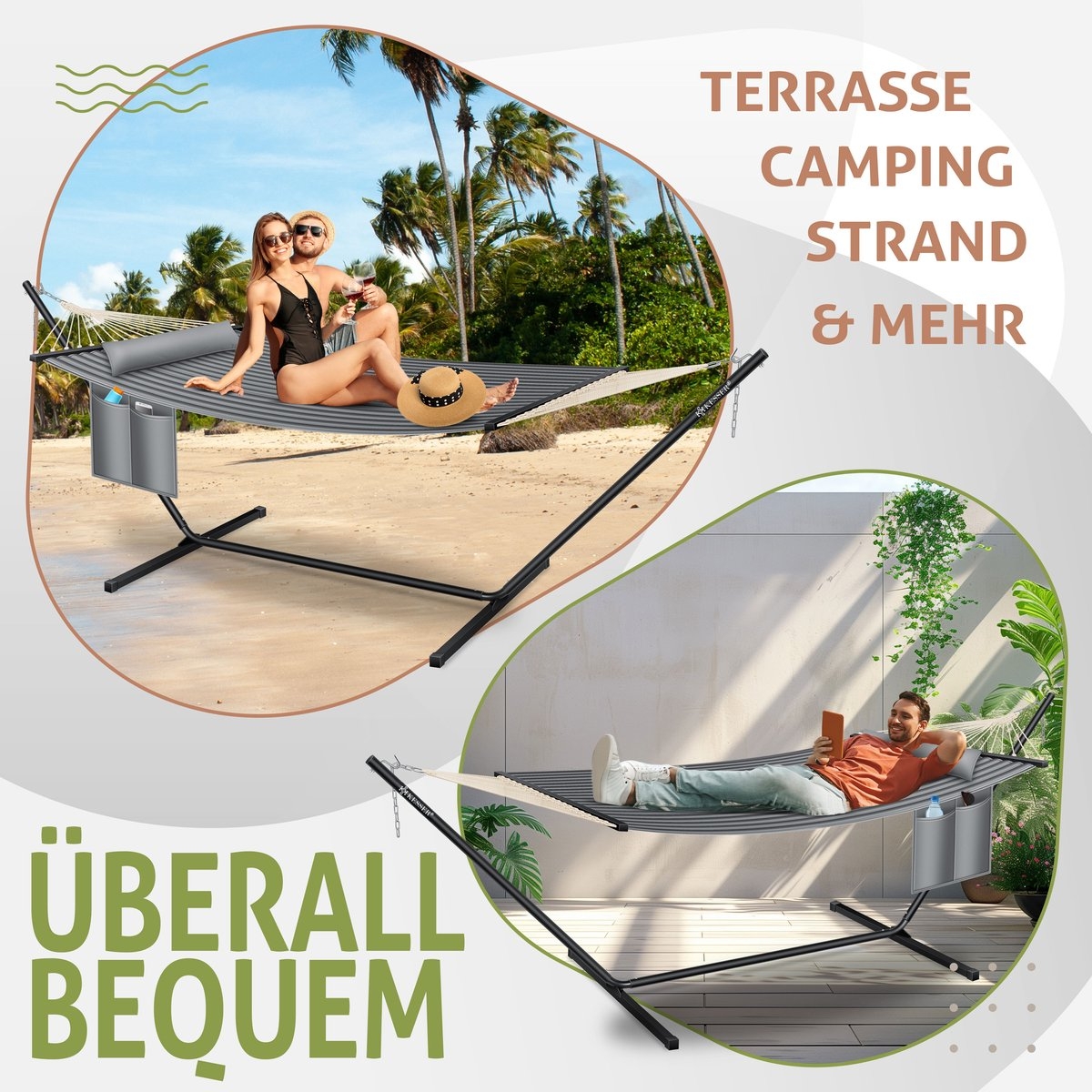 Hangmat hill - dubbele hangmat - 2 personen - 200kg draagvermogen - met kussen - metalen frame - grijs - Afbeelding 5