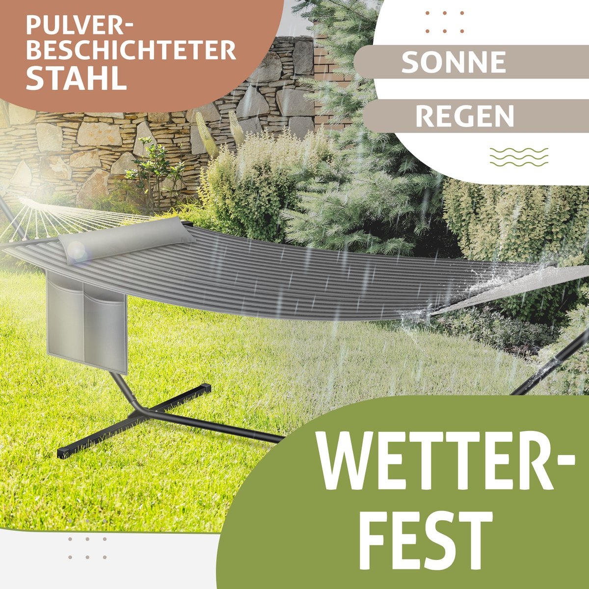 Hangmat hill - dubbele hangmat - 2 personen - 200kg draagvermogen - met kussen - metalen frame - grijs - Afbeelding 9