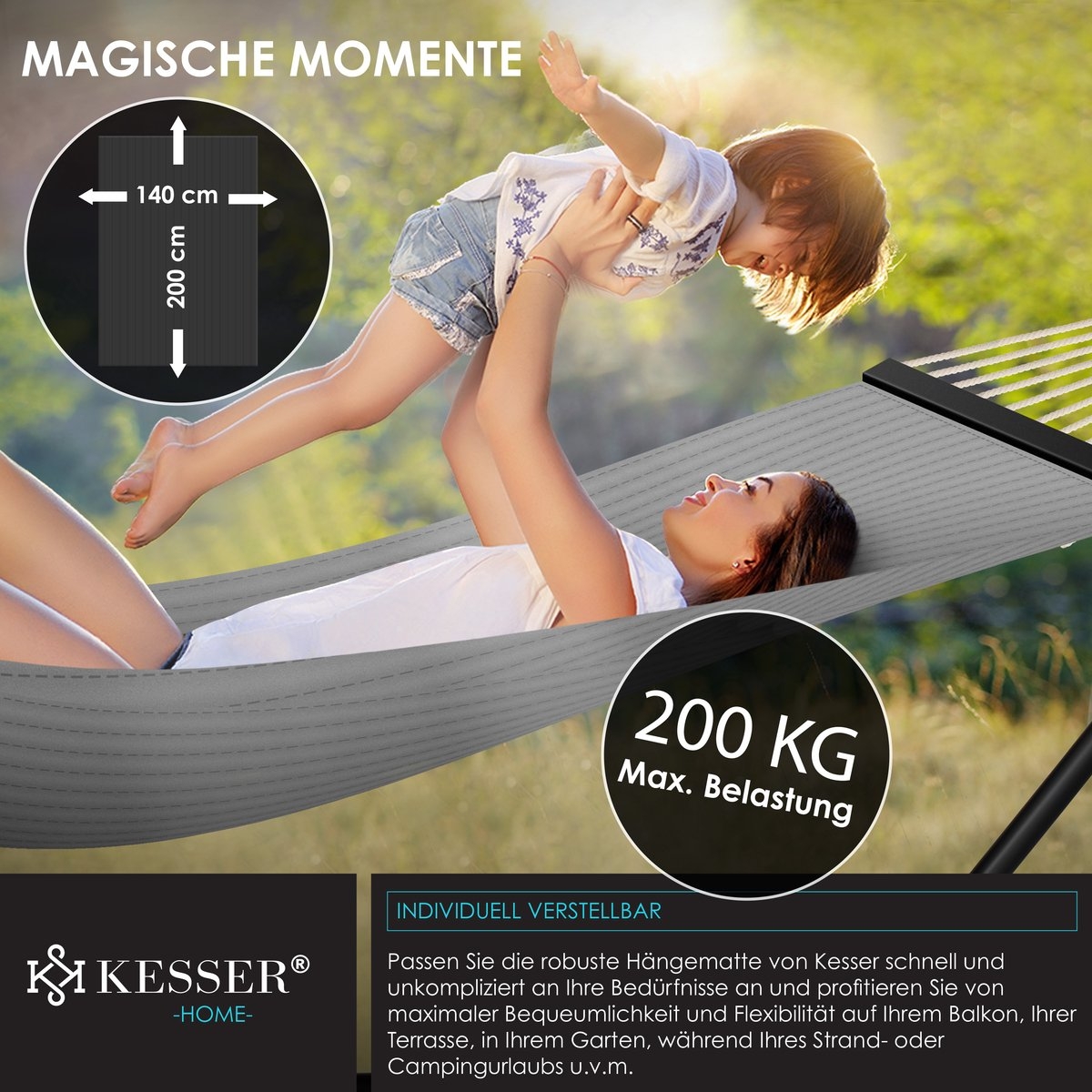 Hangmat hill - dubbele hangmat - 2 personen - 200kg draagvermogen - met kussen - metalen frame - grijs - Afbeelding 14