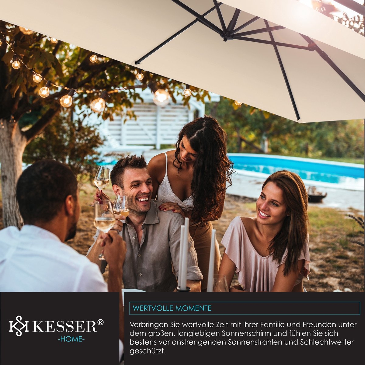 Zweefparasol holly - vierkant - diameter 350 cm - met hoes - beige - Afbeelding 10