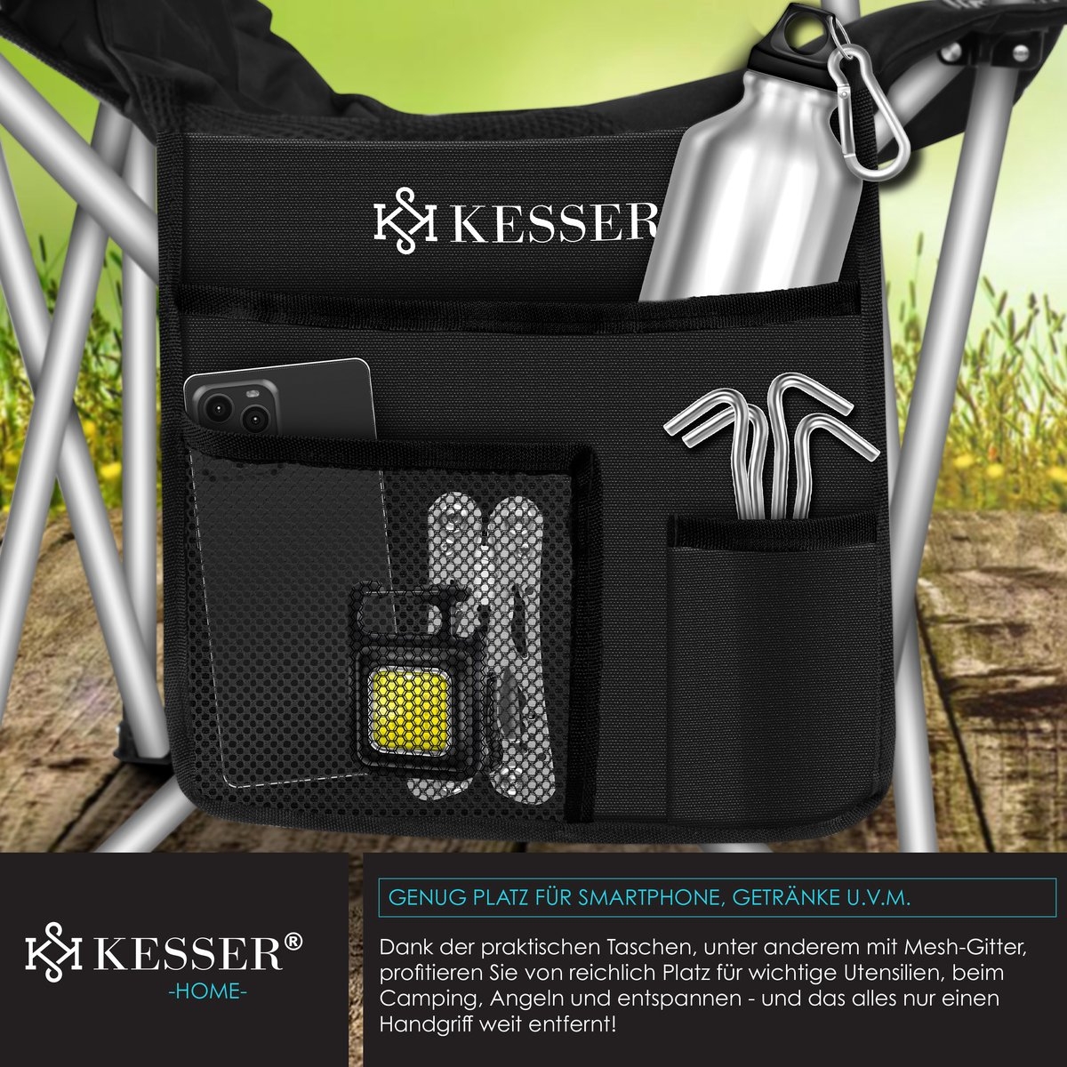 Campingstoel tot 150 kg - kampeerstoel met bekerhouder en tas - opvouwbaar - zwart - Afbeelding 5