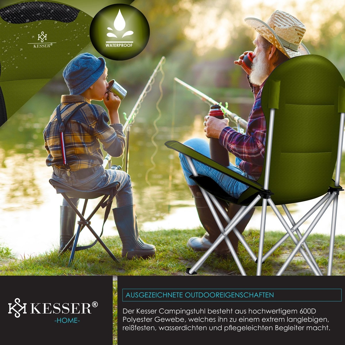 Campingstoel tot 150 kg – kampeerstoel met bekerhouder en tas – opvouwbaar – khaki - Afbeelding 4