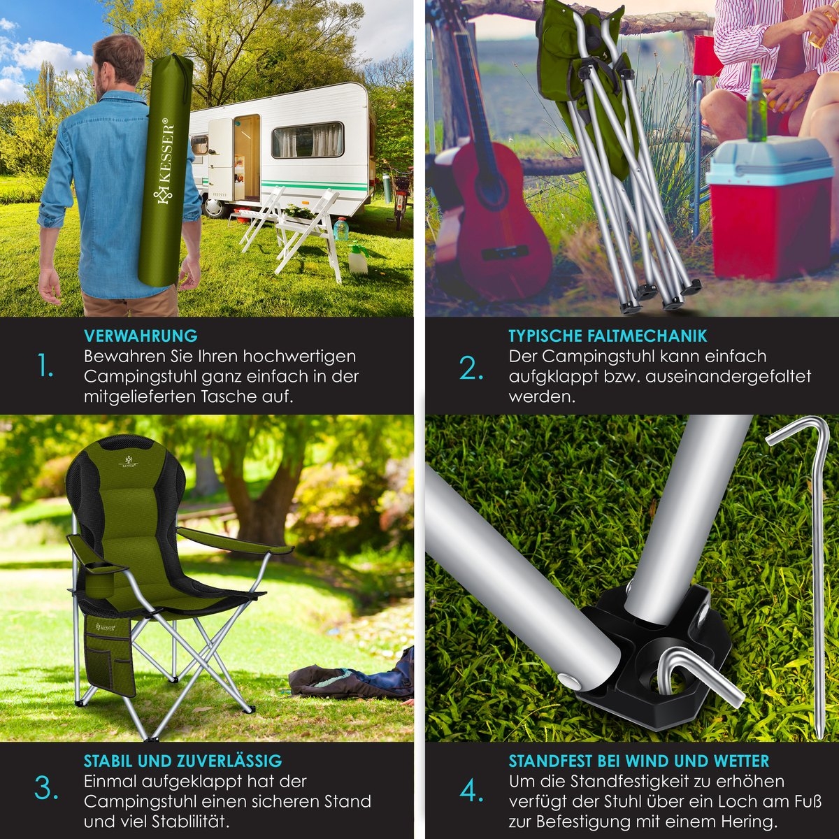 Campingstoel tot 150 kg – kampeerstoel met bekerhouder en tas – opvouwbaar – khaki - Afbeelding 11