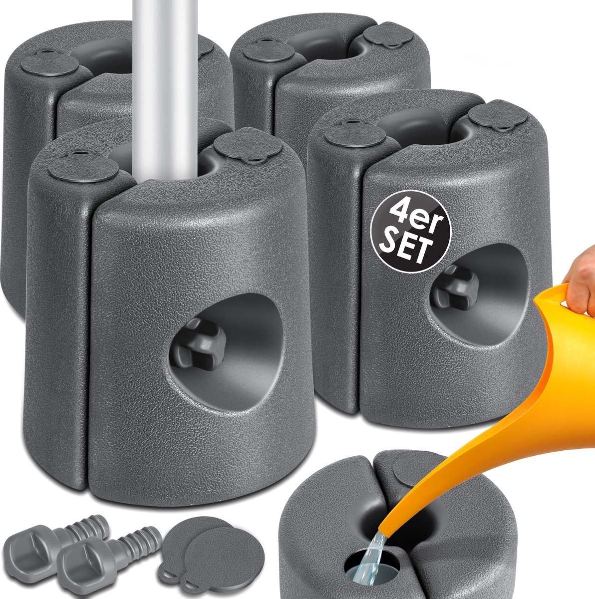 Gewichten voor partytent en paviljoen - set van 4 - Vulbare voet met water / zand - verzwaring voor tenten - antraciet