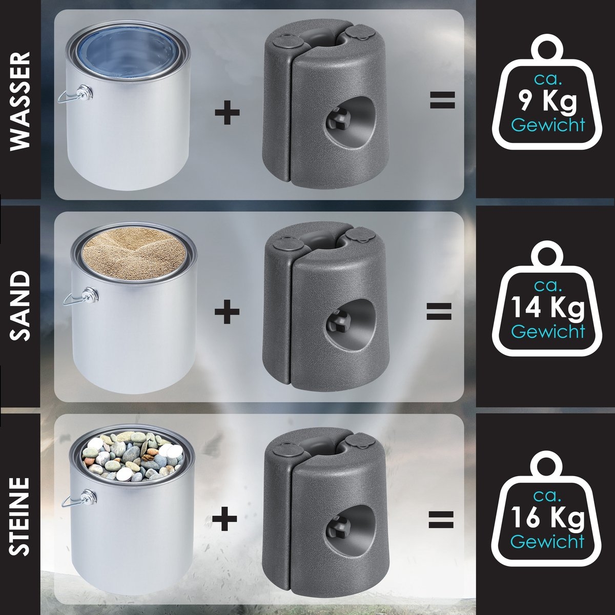 Gewichten voor partytent en paviljoen - set van 4 - Vulbare voet met water / zand - verzwaring voor tenten - antraciet - Afbeelding 2