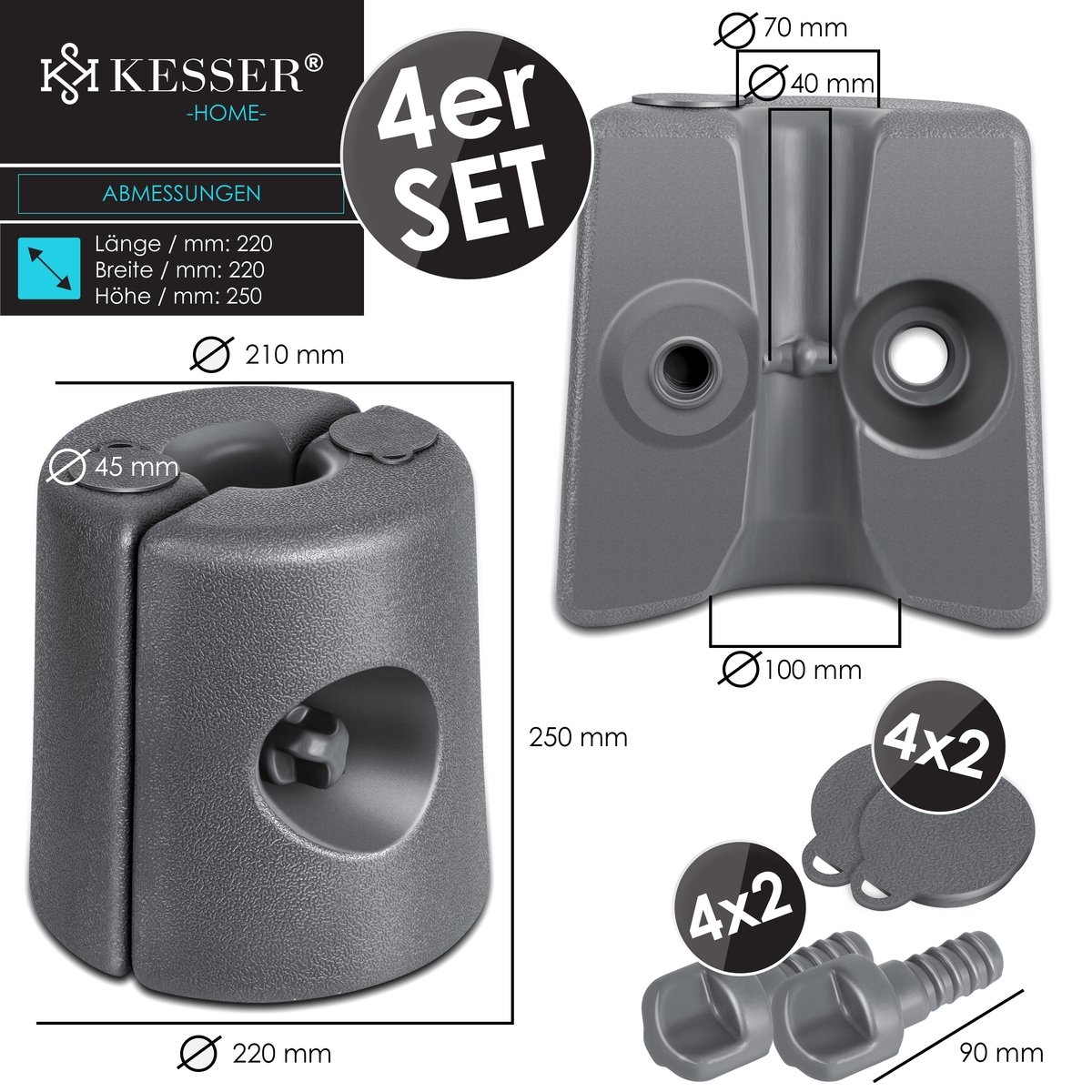 Gewichten voor partytent en paviljoen - set van 4 - Vulbare voet met water / zand - verzwaring voor tenten - antraciet - Afbeelding 3