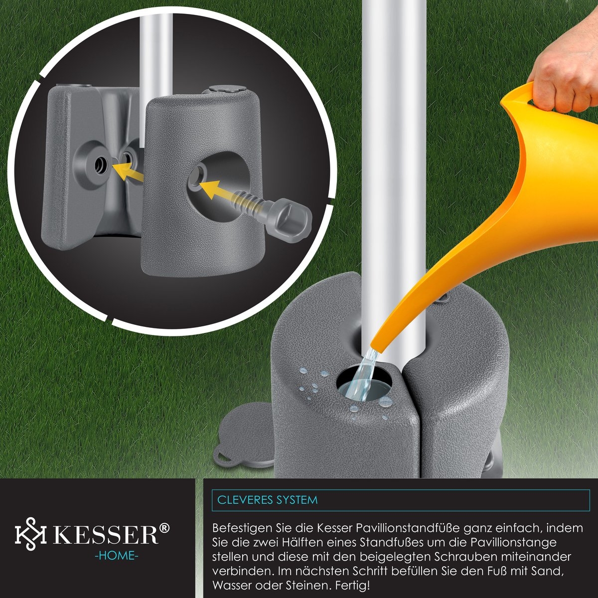Gewichten voor partytent en paviljoen - set van 4 - Vulbare voet met water / zand - verzwaring voor tenten - antraciet - Afbeelding 5