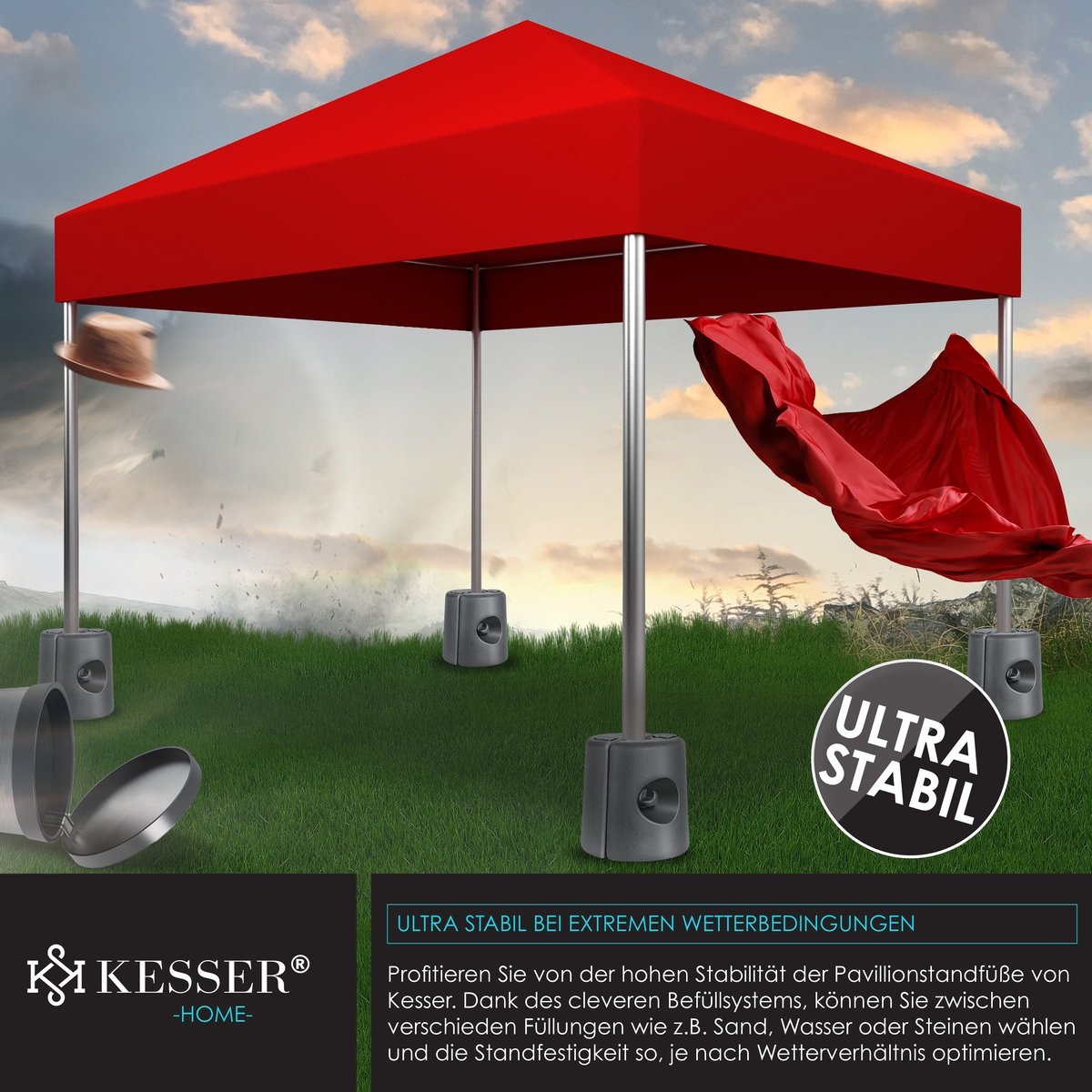 Gewichten voor partytent en paviljoen - set van 4 - Vulbare voet met water / zand - verzwaring voor tenten - antraciet - Afbeelding 6