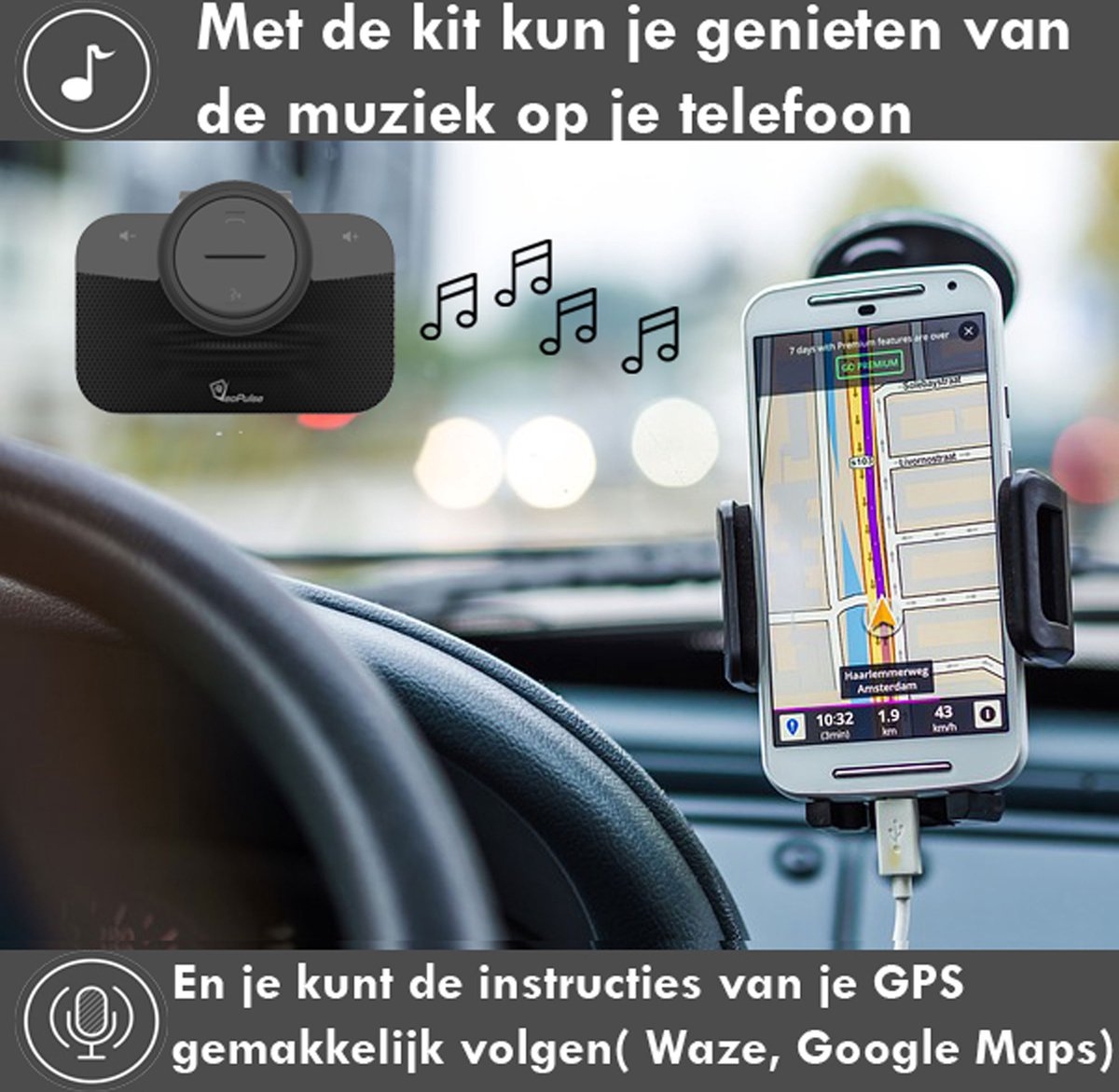 Bluetooth Carkit VeoPulse B-Pro 2B - handsfree autorijden met automatische connectie en uitstekende geluidskwaliteit - compatibel met alle smartphones - Afbeelding 3