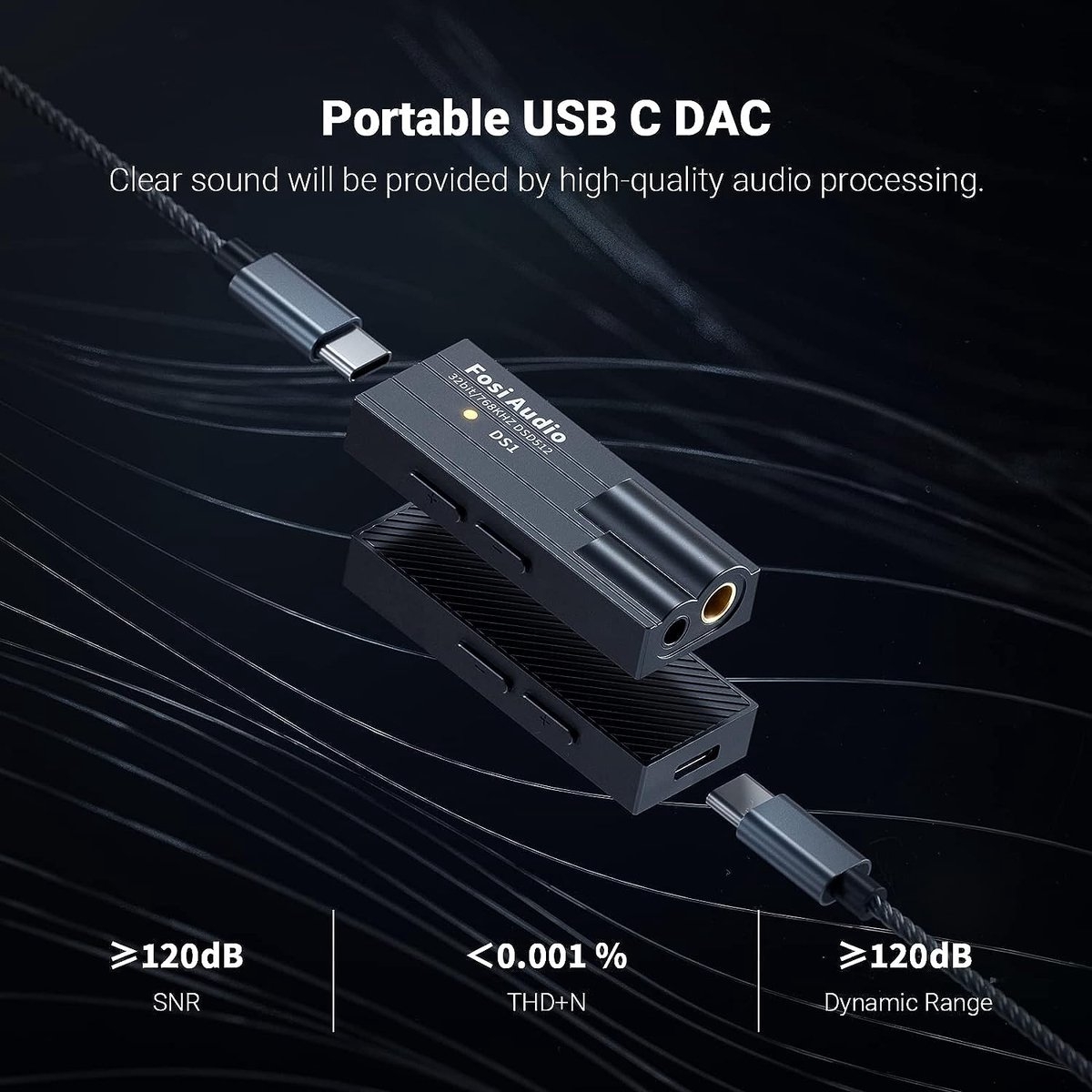 Fosi Audio DS1 - Mini Audio Hoofdtelefoon - versterker - adapter - DSD512 HiFi USB C DAC ES9038Q2M - Afbeelding 4