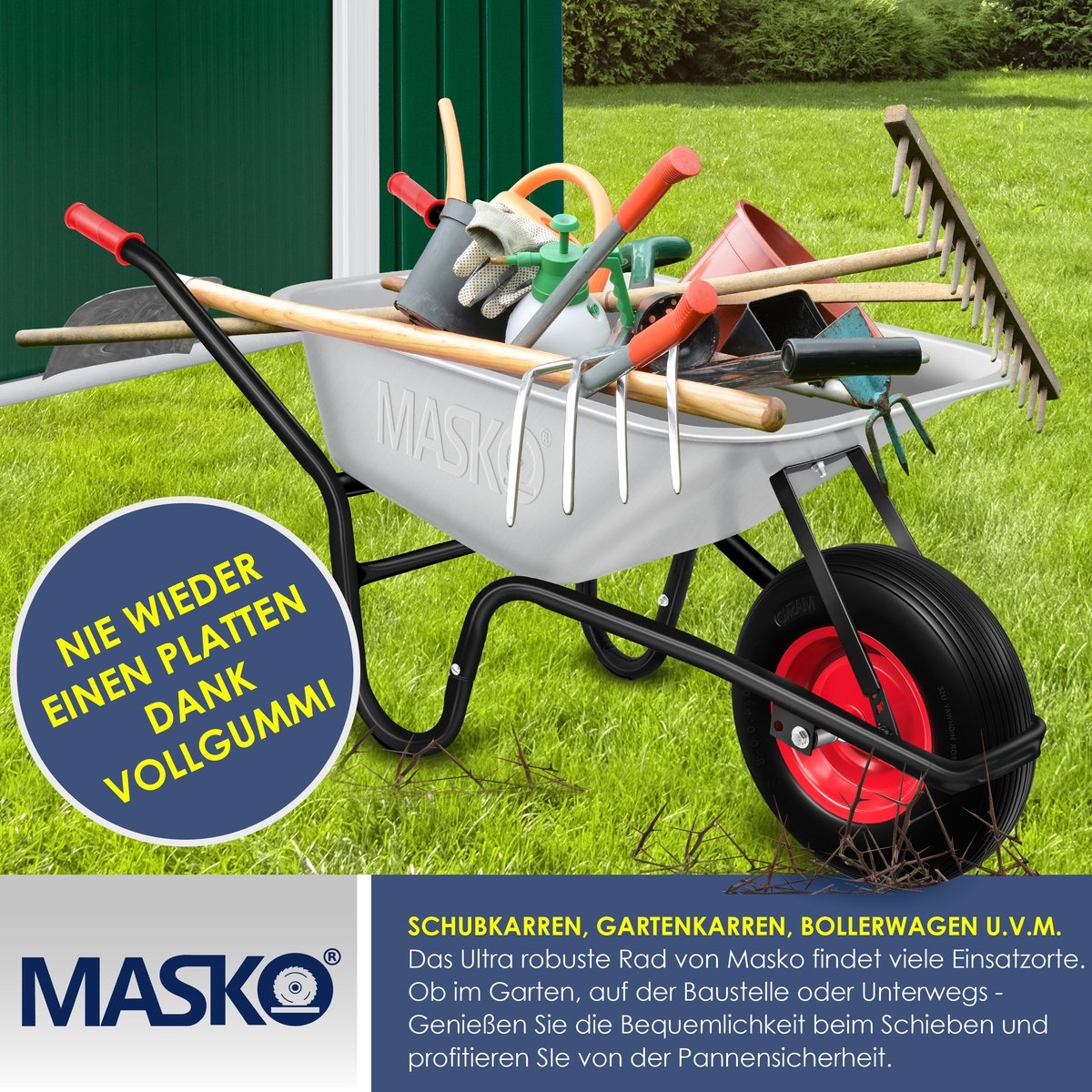 PU Kruiwagenwiel - massief rubber 4.80/4.00-8 Ø 390mm - inclusief as - vervangwiel voor kruiwagen - zwart met rood - Afbeelding 5