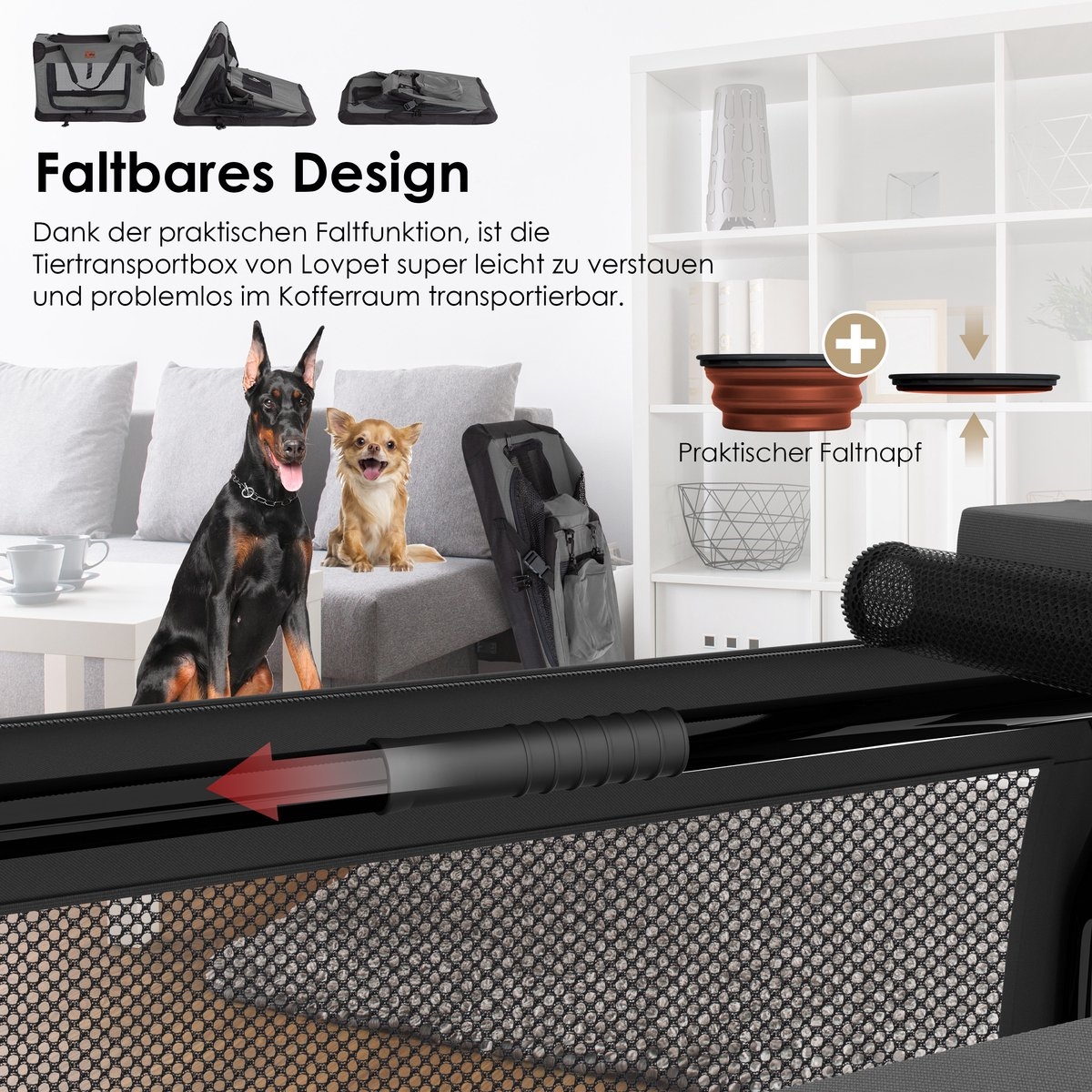 Lovepet - transportbox voor honden - reisbench - opvouwbaar incl. - maat XXL (91.4x63.5x63.5 cm)- grijs - Afbeelding 3