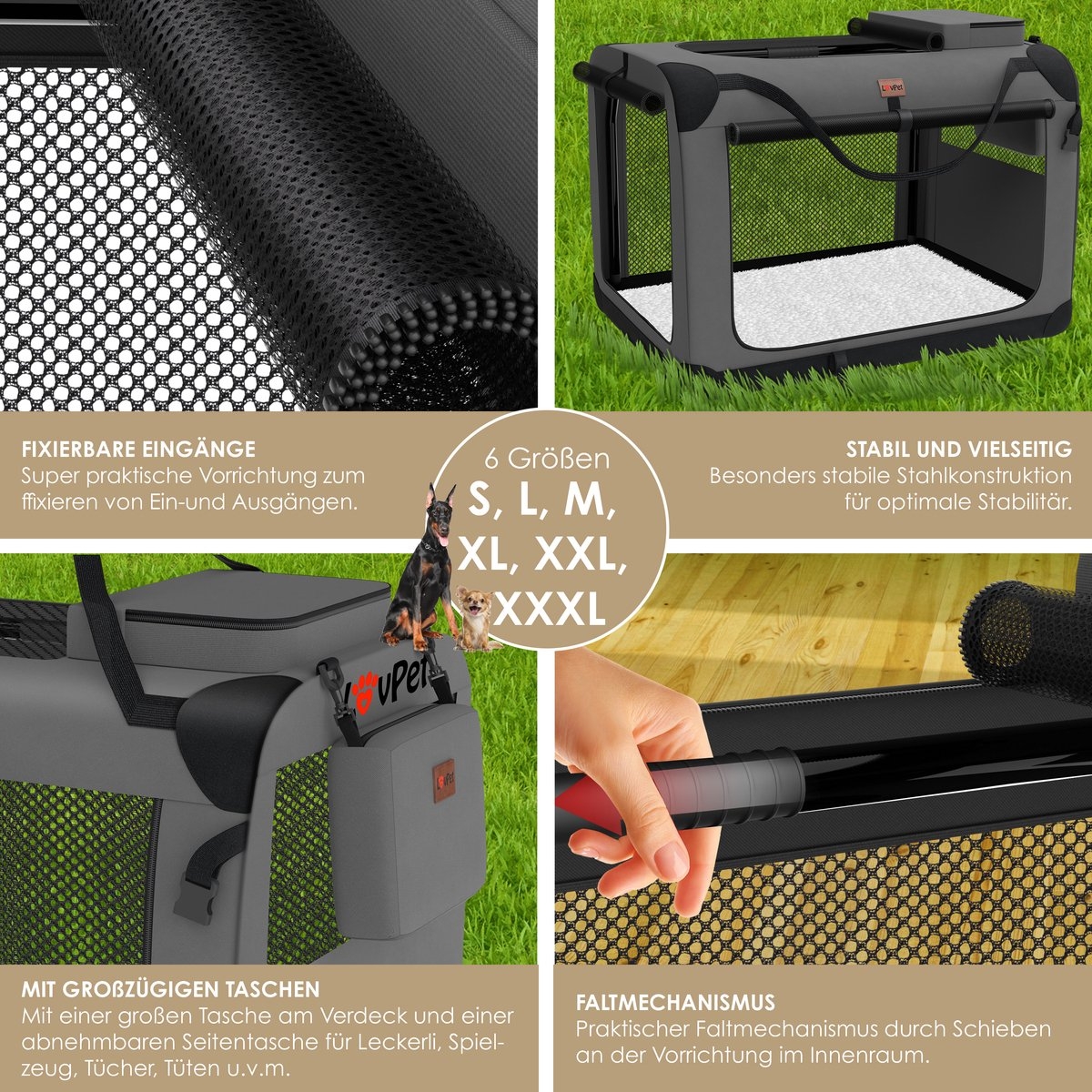 Lovepet - transportbox voor honden - reisbench - opvouwbaar incl. - maat XXL (91.4x63.5x63.5 cm)- grijs - Afbeelding 4