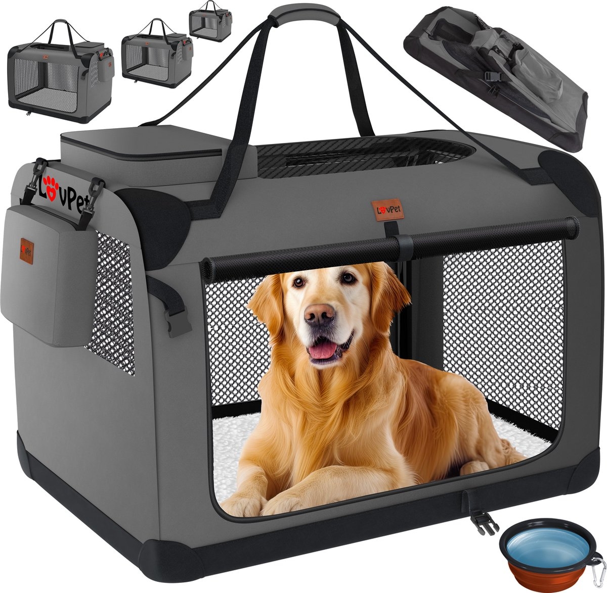 Lovepet - transportbox voor honden - reisbench - opvouwbaar incl. - maat XXL (91.4x63.5x63.5 cm)- grijs - Afbeelding 10