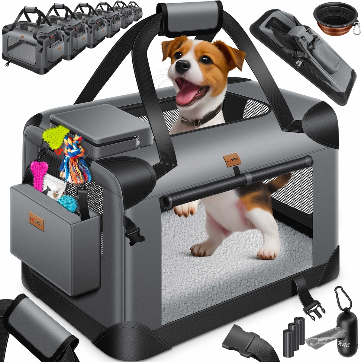 Lovepet - transportbox voor honden - reisbench - opvouwbaar incl. - maat XXL (91.4x63.5x63.5 cm)- grijs - Afbeelding 12