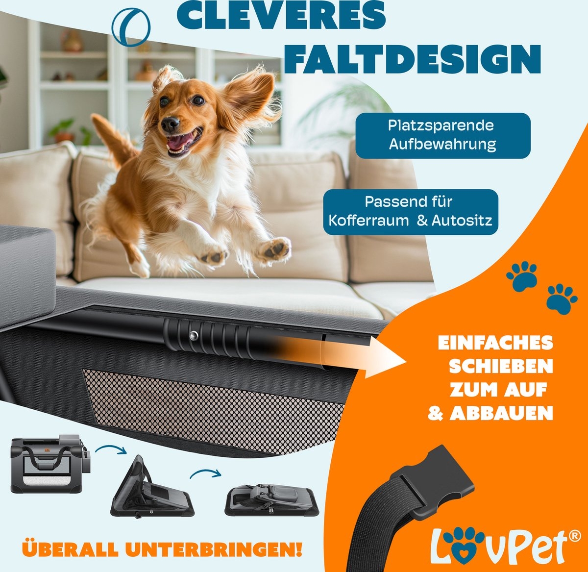 Lovepet - transportbox voor honden - reisbench - opvouwbaar incl. - maat XXL (91.4x63.5x63.5 cm)- grijs - Afbeelding 13