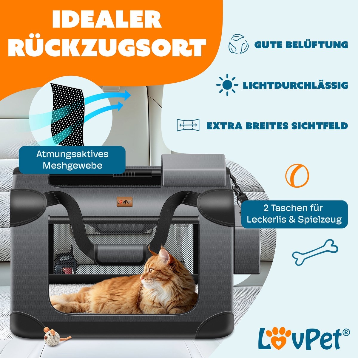 Lovepet - transportbox voor honden - reisbench - opvouwbaar incl. - maat XXL (91.4x63.5x63.5 cm)- grijs - Afbeelding 14