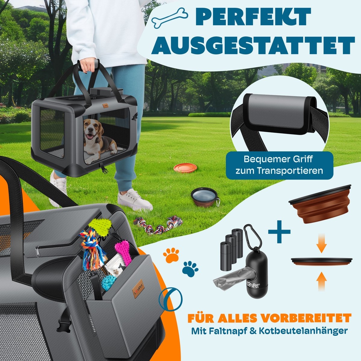 Lovepet - transportbox voor honden - reisbench - opvouwbaar incl. - maat XXL (91.4x63.5x63.5 cm)- grijs - Afbeelding 17