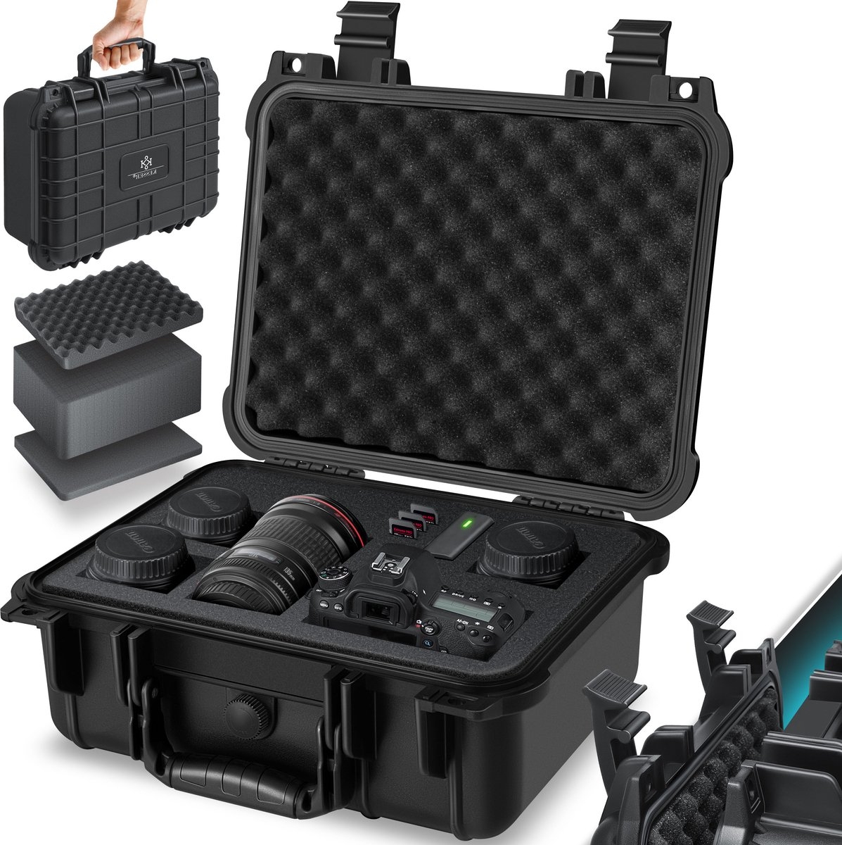 Camera koffer - maat M - 35x30x15 cm - cameratas - met plukschuim - met sluiting