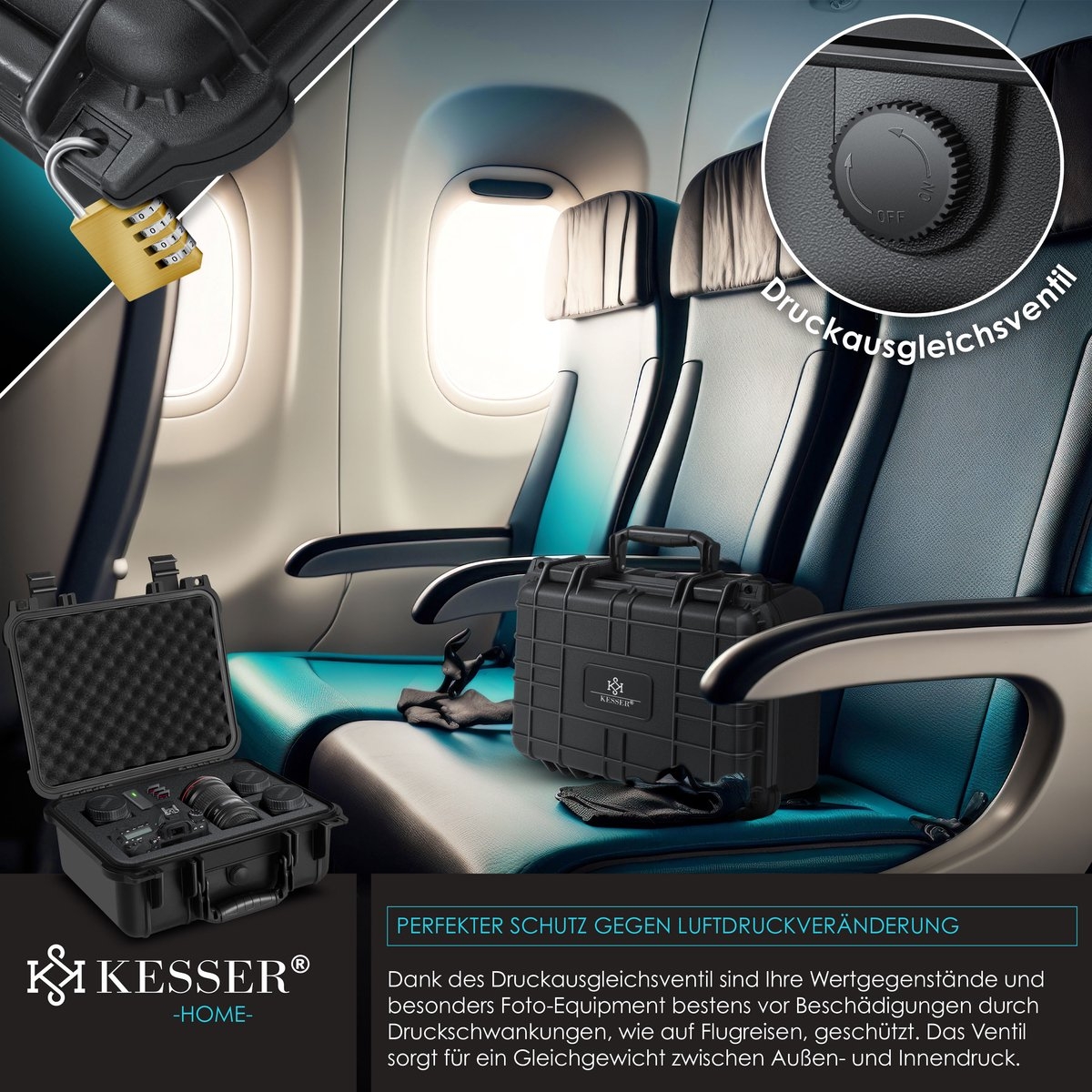 Camera koffer - maat M - 35x30x15 cm - cameratas - met plukschuim - met sluiting - Afbeelding 2