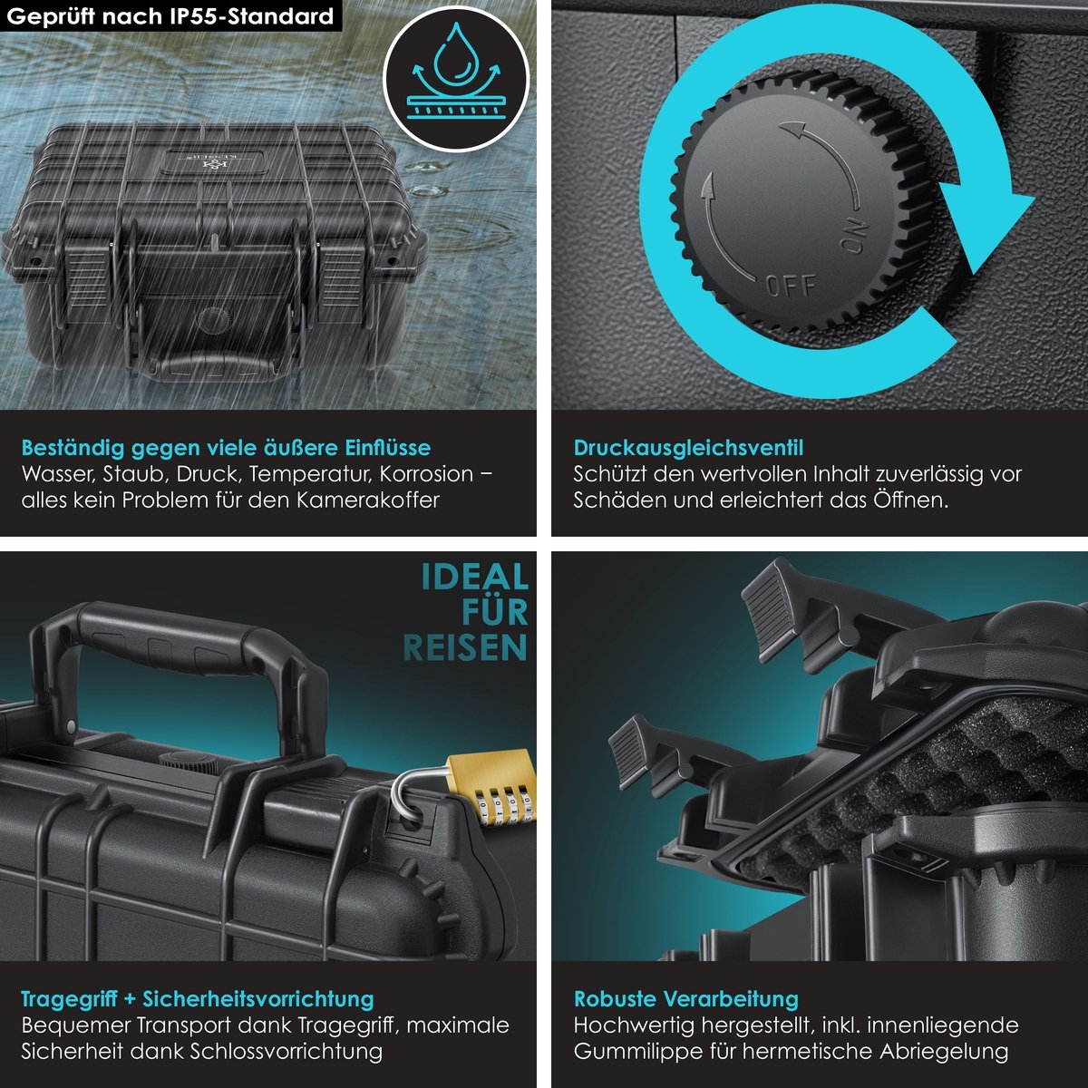 Camera koffer - maat M - 35x30x15 cm - cameratas - met plukschuim - met sluiting - Afbeelding 3