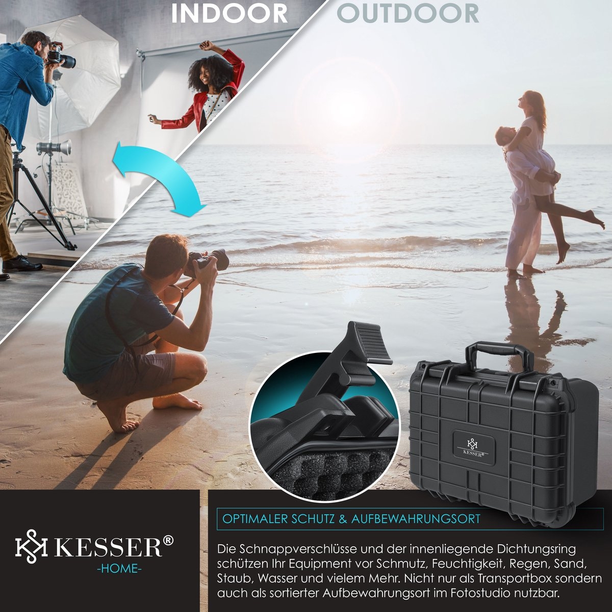 Camera koffer - maat M - 35x30x15 cm - cameratas - met plukschuim - met sluiting - Afbeelding 5