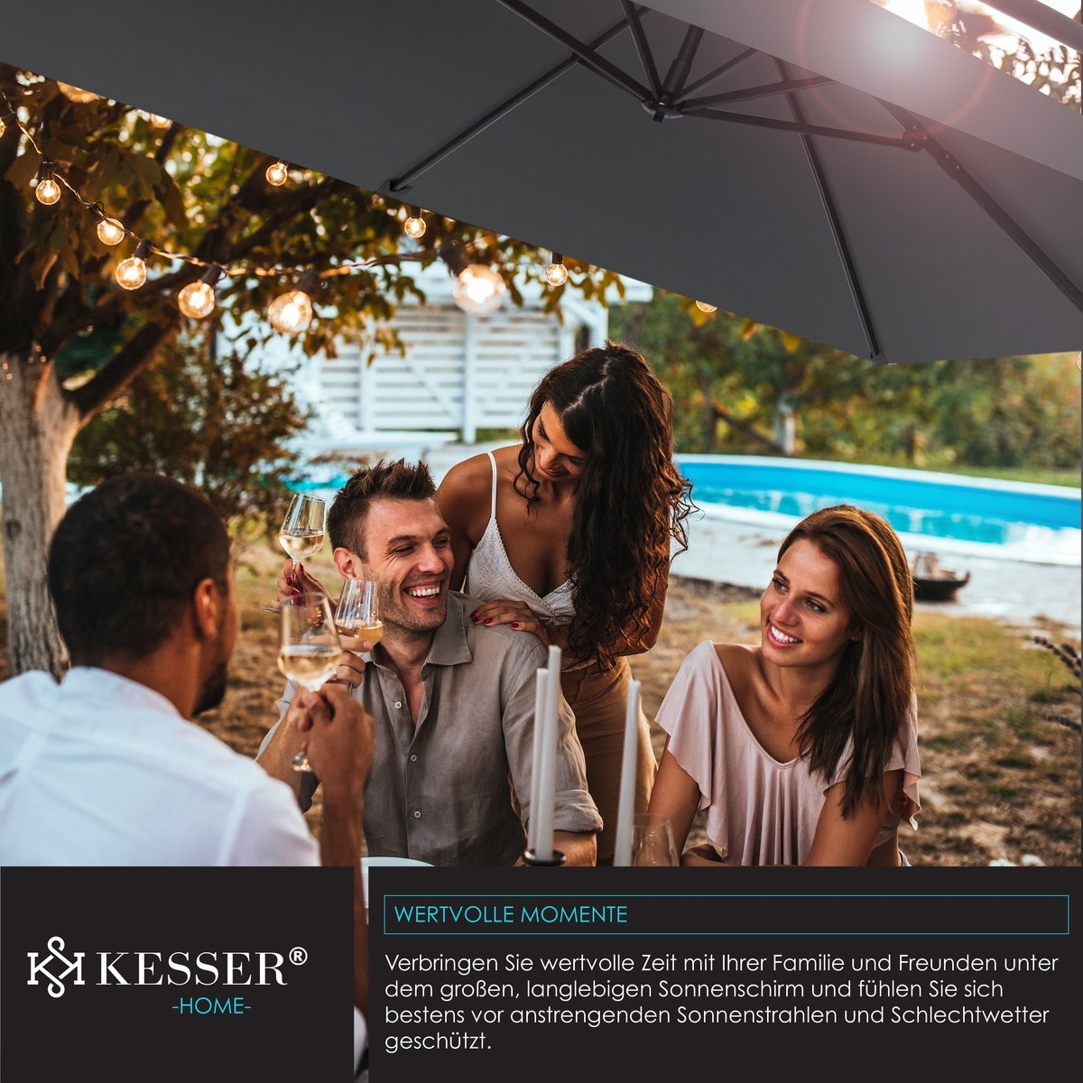 Zweefparasol holly - vierkant - diameter 350 cm - met hoes - antraciet - Afbeelding 3