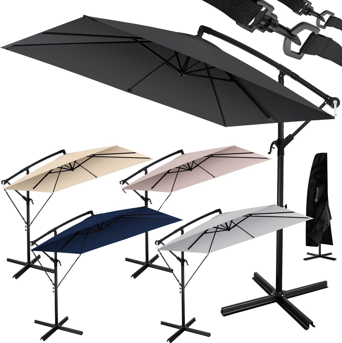 Zweefparasol holly - vierkant - diameter 350 cm - met hoes - antraciet - Afbeelding 4