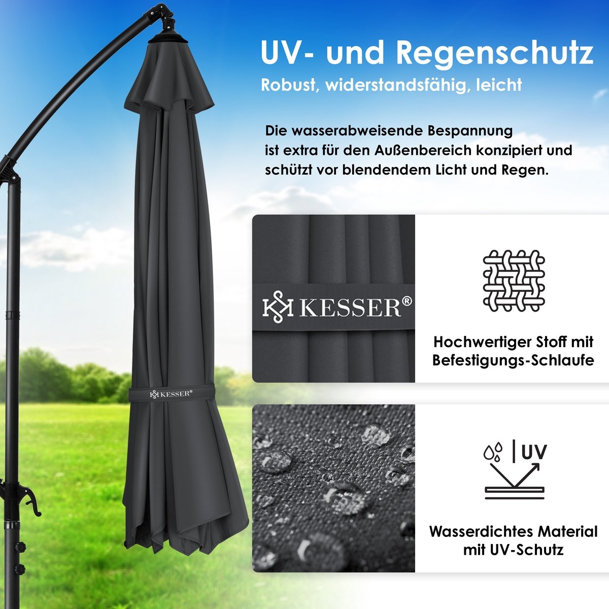 Zweefparasol holly - vierkant - diameter 350 cm - met hoes - antraciet - Afbeelding 8