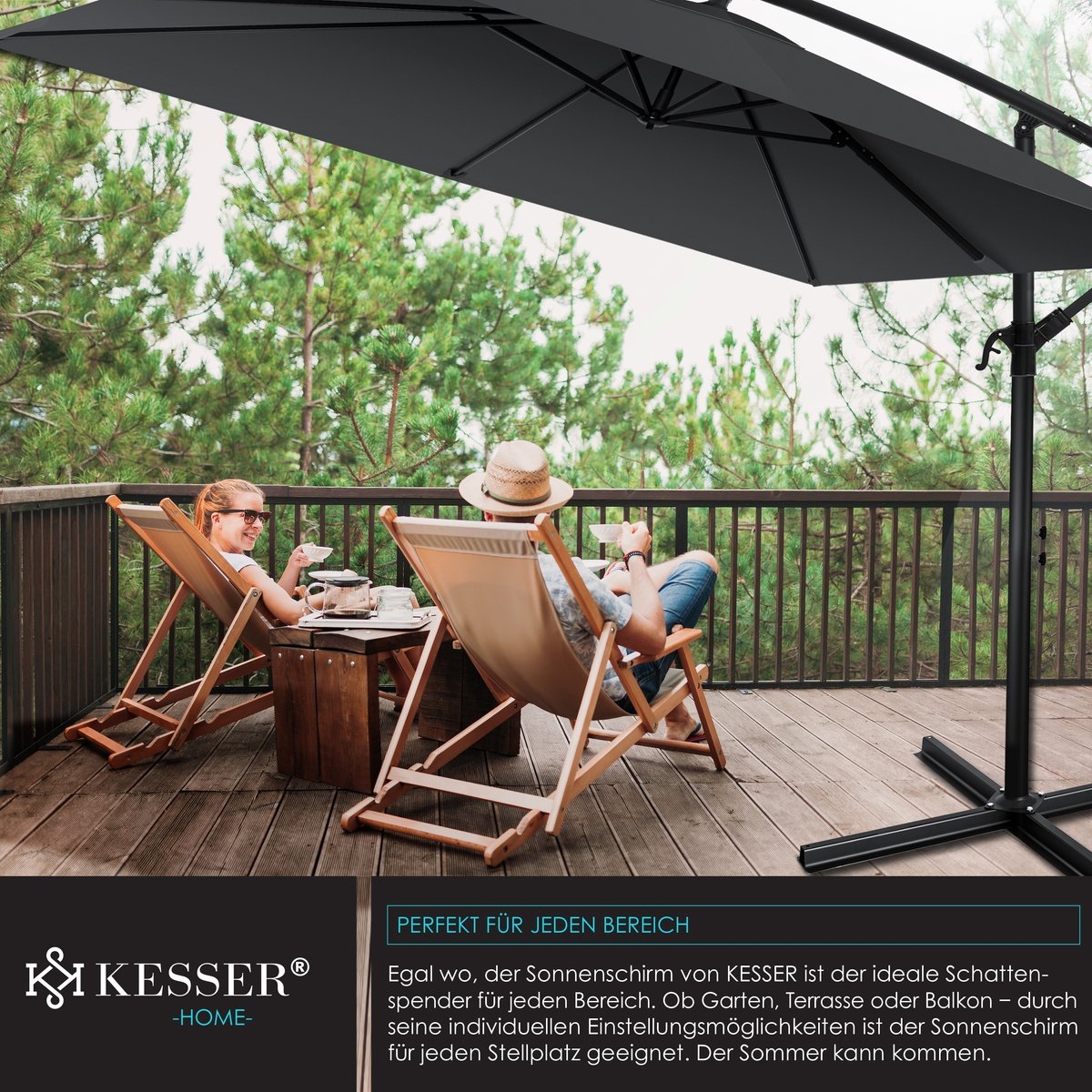 Zweefparasol holly - vierkant - diameter 350 cm - met hoes - antraciet - Afbeelding 10