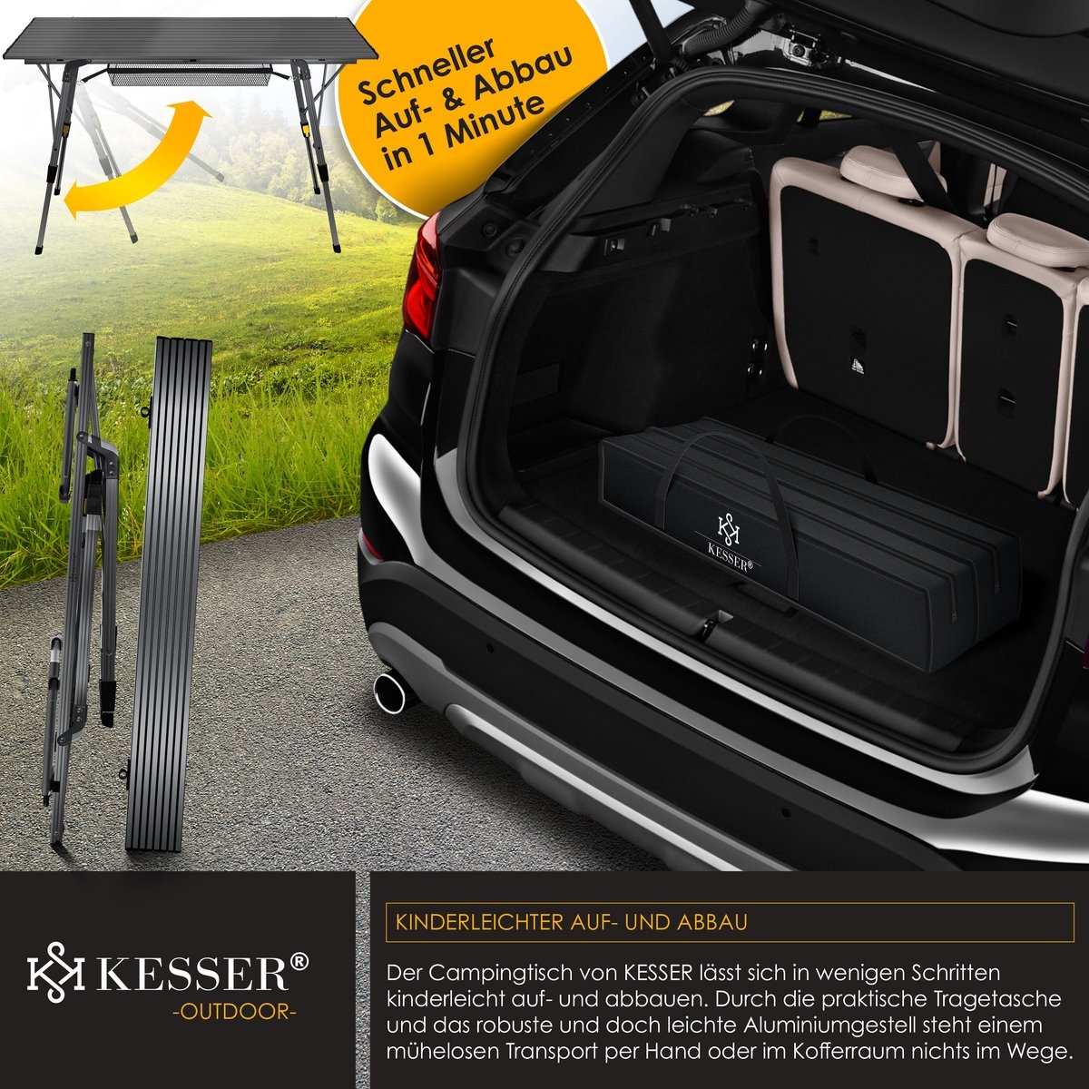 Campingtafel 120x70 cm - opvouwbare klaptafel - aluminium frame - oprolbaar tafelblad - hoogte verstelbaar - met draagtas - antraciet - Afbeelding 7