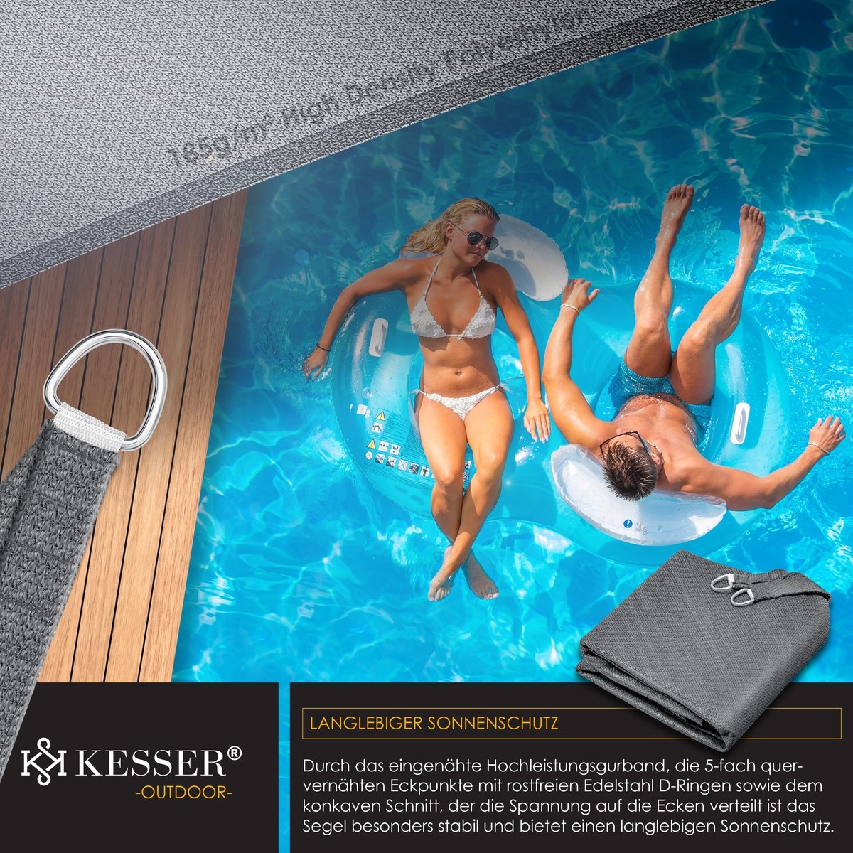 Zonnezeil - schaduwdoek - zonnescherm - 2x3 meter - antraciet - Afbeelding 6