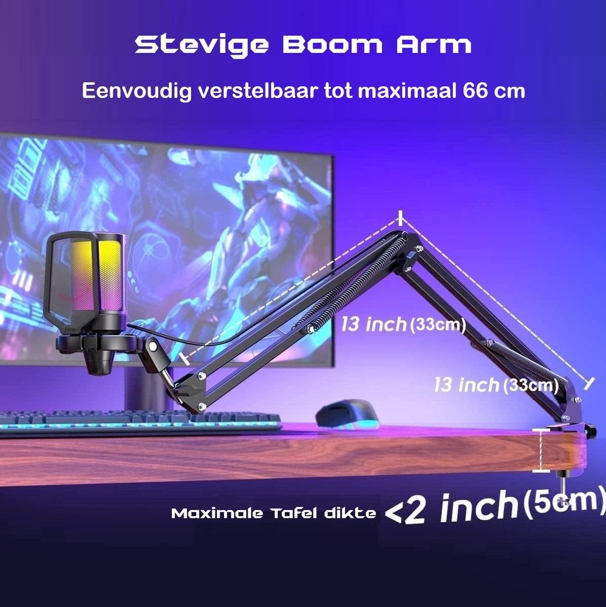 FIFINE A6T - USB gaming / podcast microfoon - met arm van 66cm - geschikt voor PC/PS4/PS5 - RGB - zwart - Afbeelding 2